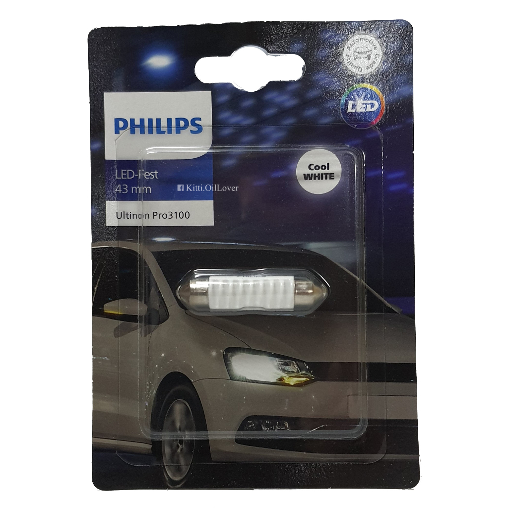 Philips Ultinon Pro3100 Pro3000 SI LED Festoon 6000K White ไฟภายในรถ 30 38 43 มม. mm 1 หลอด มิลลิเมต