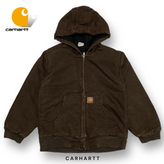 Carhartt Hooded Jacket มือสอง งานผ้าหนาสีน้ำตาลเข้มสวยตามภาพ