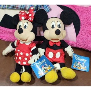 ตุ๊กตามือ✌️ ลิขสิทธิ์แท้💯 ตุ๊กตาคู่ มิกกี้&amp;มินนี่ Mickey&amp;Minnie Mouses ป้ายห้อย Disney ขนาด 8" สภาพ 95%