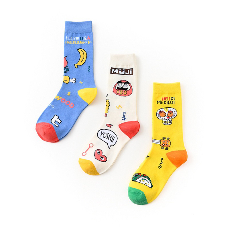 Rika.shop ถุงเท้าน่องสูง ใส่ได้ทั้งชายและหญิง เอาใจสายแฟสายStreet ทอลายเท่ เนื้อผ้าดีมาก