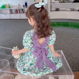 PRINCESS KESLI ชุดเดรสเด็กผู้หญิง กระโปรงลายดอกน่ารัก ชุดเดรสไตล์เจ้าหญิง ดีไซน์ผูกโบว์หลังน่ารักคิวท์ๆ 1-13 ปี
