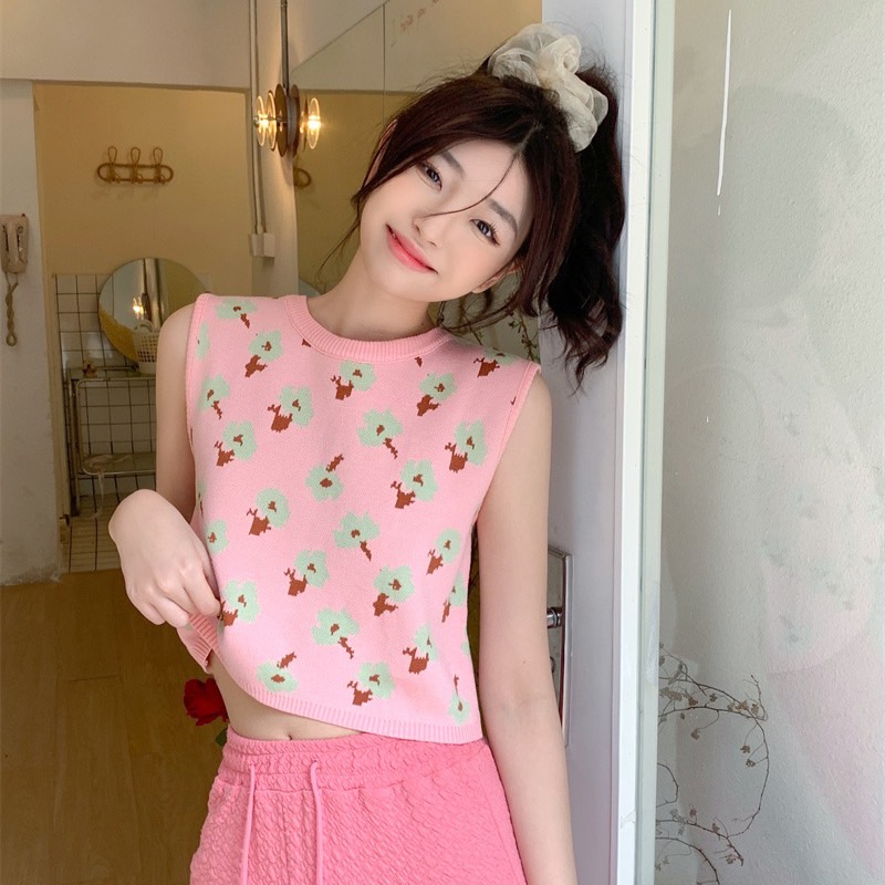 พร้อมส่งเสื้อกั๊กไหมพรม ลายดอกไม้ ดีเทล รูปที่ 8