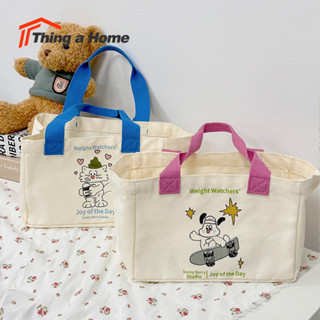 Thing a home กระเป๋าถือผ้าแคนวาส กระเป๋าใส่กล่องข้าว ใส่ของอเนกประสงค์ พิมพ์ลายการ์ตูน