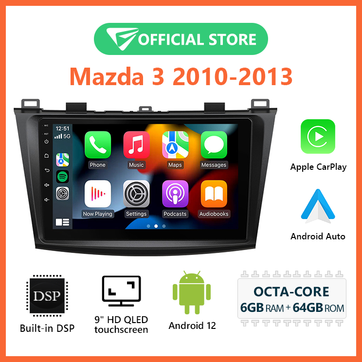 เครื่องเล่นรถยนต์ Eonon Mazda3 Android 12 พร้อม Apple CarPlay และ Android Auto QLED DSP M3BLA12S M3BKA12S