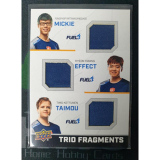 การ์ด Upper Deck Overwatch League Trio Fragments Mickie, Taimou, Eff มิกกี้ ปองภพ รัตนแสงโชติ ชิ้นส่วนเสื้อที่ใส่แข่งขัน