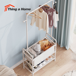 Thing a Home ราวแขวนเสื้อผ้า หมวก กระเป๋า พร้อมชั้นวางของ 2 ชั้น  ชั้นวางรองเท้า สไตล์มินิมอล โครงเหล็ก