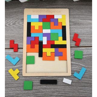 Wooden tetris block puzzle ตัวต่อจิ๊กซอว์ Jigsaw บล็อกไม้ เตตริส เสริมทักษะ ของเล่นแนวมอนเตสซอรี่ ของเล่นแนวสาธิต