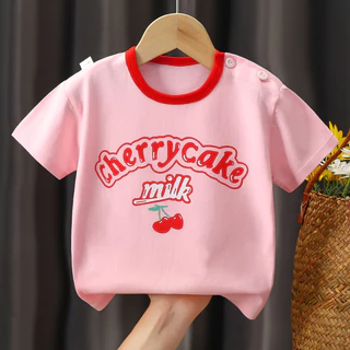 Babyonline(Y319)L3 (โปรลับลูกค้าใหม่ 1.- ส่งด่วน1วัน)เสื้อยืดคอกลมสำหรับเด็กแขนสั้นแบบมีกระดุม ผ้าฝ้าย นิ่ม ใส่สบาย