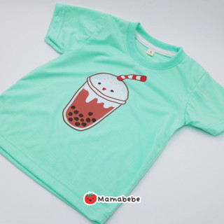 MB05 เสื้อยืดเด็กผู้ชาย เด็กผู้หญิง Mamabebe ลาย ชานมไข่มุก Bubble Tea สีเขียวมิ้น รีดง่าย ยับยาก