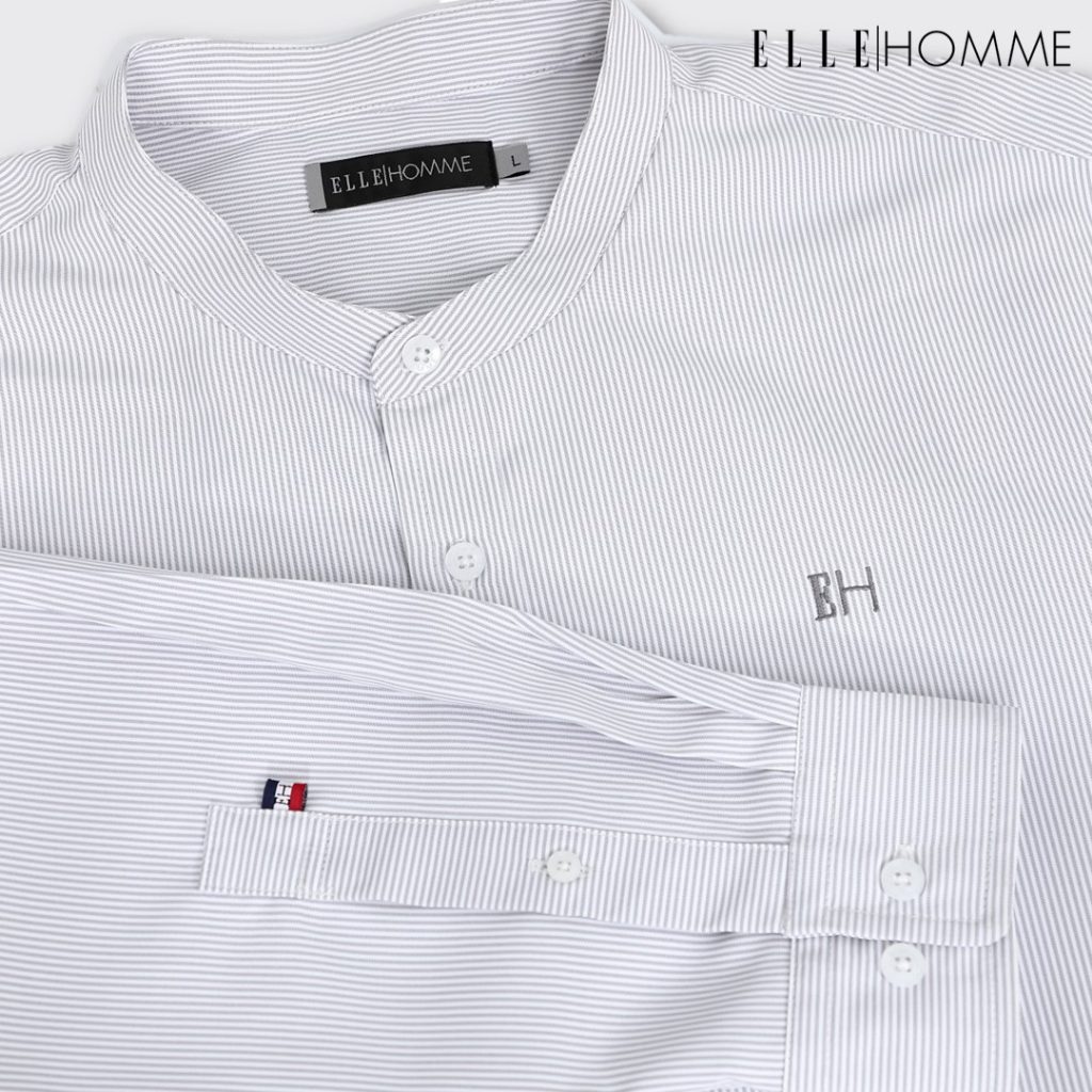ELLE HOMME | เสื้อเชิ้ตแขนยาว คอจีน ทรง REGULAR Polyester 100% เนื้อผ้าแห้งไว รีดง่าย สวมใส่สบาย ระบายอากาศดี | W8B672