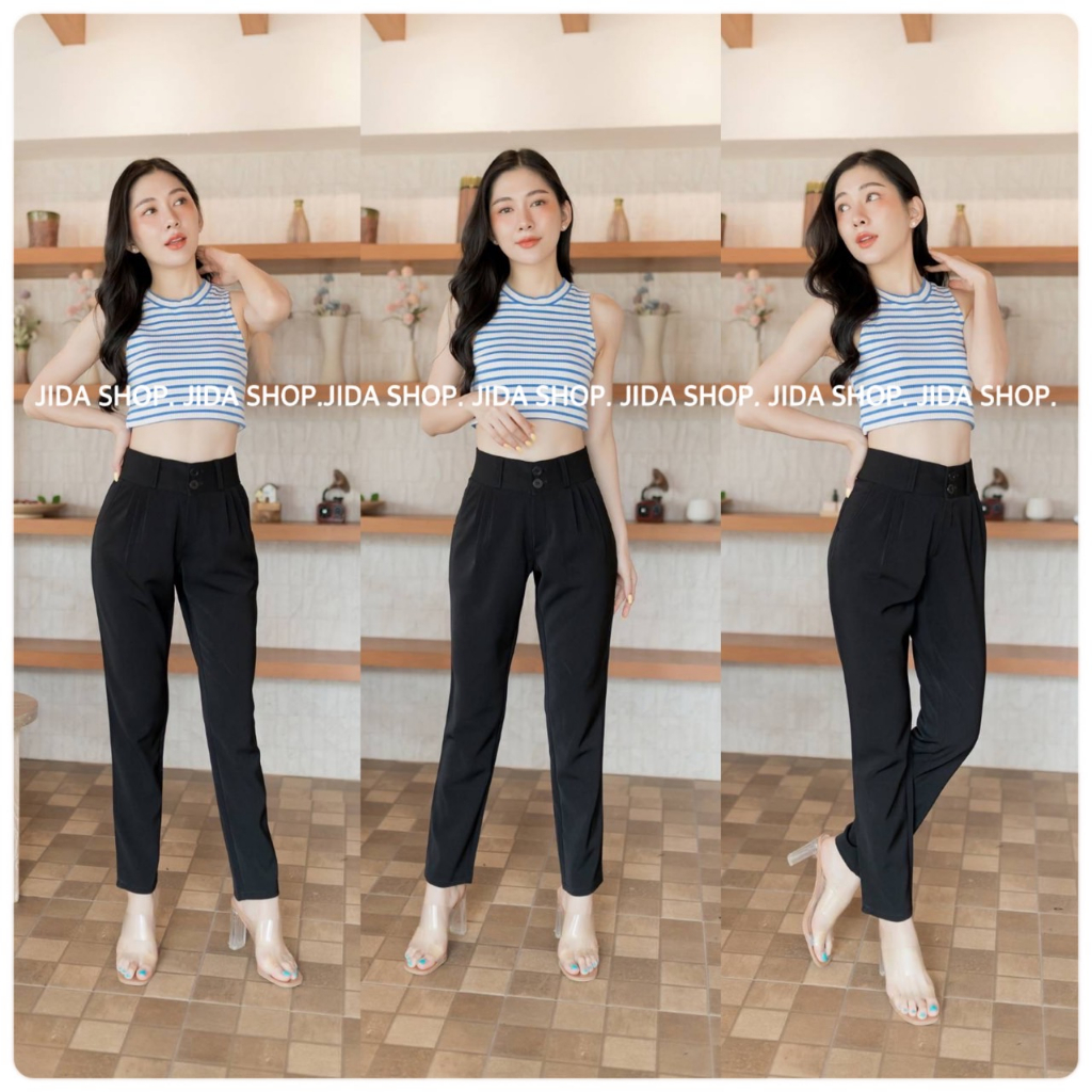 G05-กางเกงผ้าฮานาโกะ-จีบหน้า-ขาเดฟ-2กระดุม-สินค้างานป้าย-ไซส์S-3XL