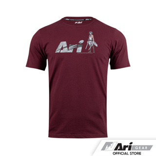 AOT X ARI MIKASA TEE - MAROON/GREY/WHITE เสื้อยืด อาริ มิคาสะ แอคเคอร์แมน สีแดง