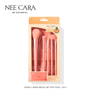 NEE CARA นีคาร่า ชุดแปรงแต่งหน้า เซ็ตแปรงแต่งหน้า ลูกพีช 5 ชิ้นพร้อมกระเป๋า N615 NEE CARA BRUSH SET 5 PIECE