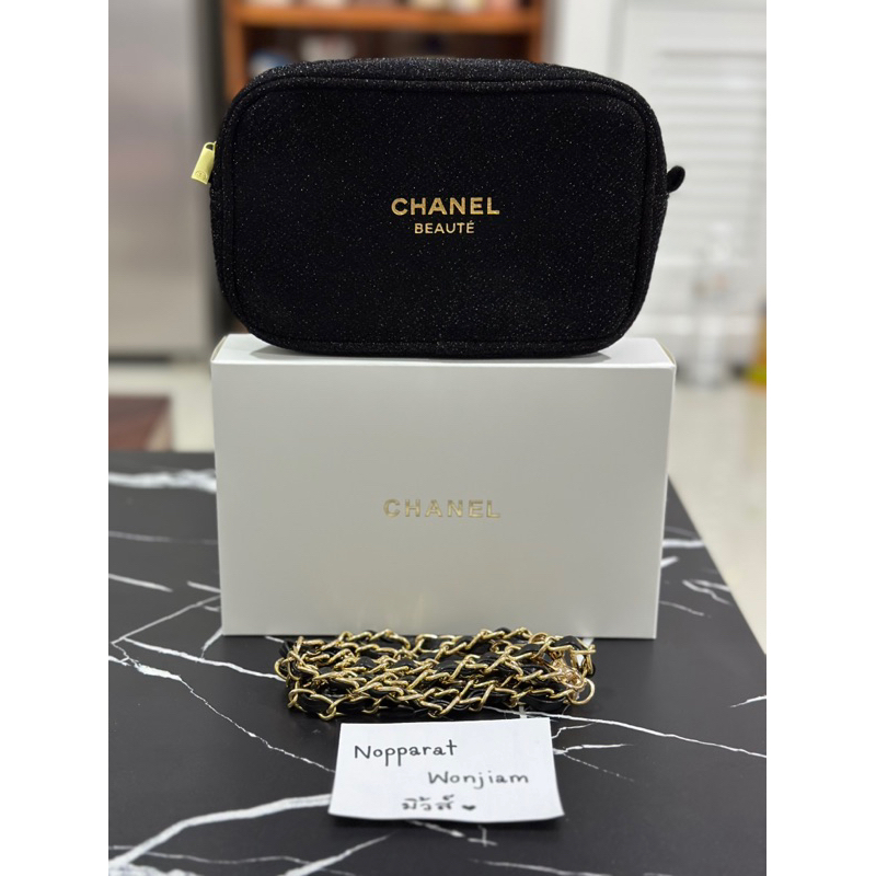 (New/แท้💯) กระเป๋าเครื่องสำอางค์ Chanel Beauty Bag กระเป๋ากลิตเตอร์ กระเป๋าถือออกงาน Crossbody สีดำ🖤