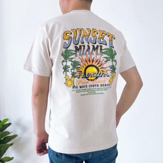 เสื้อยืดสีครีมสกรีนลาย เสื้อพิมพ์ลาย SUNSET