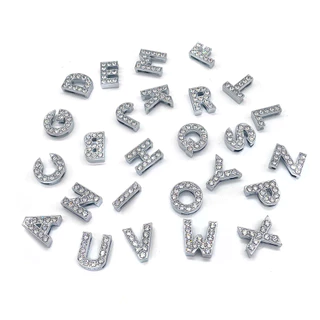ตัวติดรองเท้า ตัวอักษร A-Z เพชร คริสตัล สีเงิน Diy สำหรับตกแต่งรองเท้าหัวโต ติดง่าย