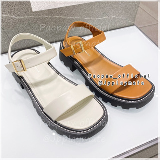 รองเท้ารัดส้น Charles&amp;keith  รุ่น Stitch-Trim Buckled Sandals :  CK1-70380984 แท้จากชอป พร้อมอุปกรณ์