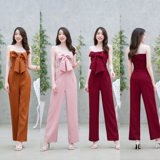 hbstation.shop เสื้อผ้าแฟชั่น Jumpsuit สีแดง ส้มอิฐ ชมพู พร้อมส่ง