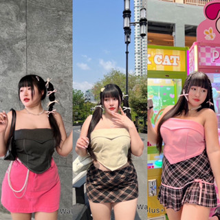 W0005 เสื้อเกาะอกแต่งชายพับ แฟชั่นตัวเสื้อสวยสุดๆ สาวY2kต้องมีแล้ววว plussize สาวอวบ