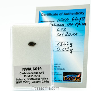 อุกกาบาต หิน  NWA 6619 Meteorite ชนิด CV3 ชิ้นเล็ก พร้อมใบรับรอง จาก Germany #3 หนัก 0.09 กรัม