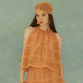 NEW !! Perana เสื้อลูกไม้ NINA Tank (สีส้ม Orange )