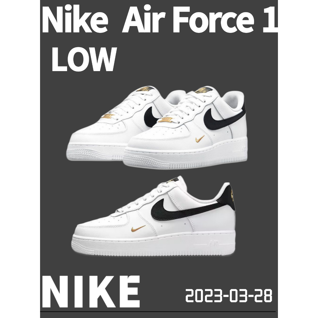 Nike Air Force 1 Low สีขาวดำ ตะขอเล็กสีทอง สตรีท แฟชั่น เข้าได้กับทุกชุด ท่อนบนไม่หุ้มข้อ รองเท้าสเก็ตบอร์ด รองเท้าผ้าใบ