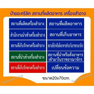 ป้ายสถานที่ผลิตอาหาร,สถานที่ผลิตเครื่องสำอางขนาด20×70ซม.