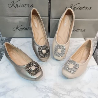 B20รองเท้า Kwintra เท้าอวบ+1ไซส์ รุ่น Classy รองเท้าคัทชู สีเบจ หนังนุ่ม พื้นนิ่ม บุฟองน้ำ