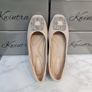 B20รองเท้า Kwintra เท้าอวบ+1ไซส์ รุ่น Classy รองเท้าคัทชู สีเบจ หนังนุ่ม พื้นนิ่ม บุฟองน้ำ