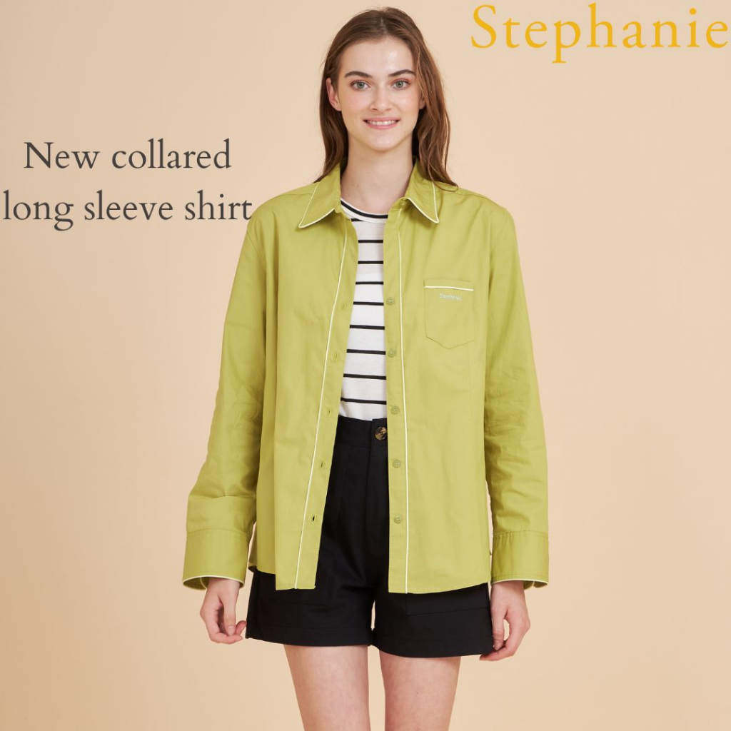 GSP Stephanie เสื้อมีปก แขนยาว สีเขียวอ่อน (OWS57YE)
