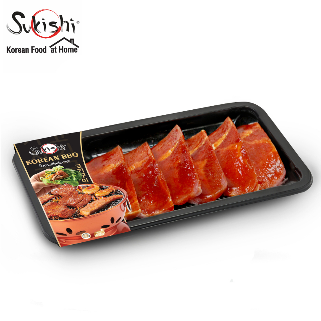 ซูกิชิ หมูหมักซอสสไตล์เกาหลี 200 กรัม  Korean Sauce Marinated Pork Loin 200g  (Sukishi Brand)