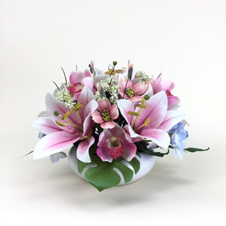 แจกันดอกไม้ประดิษฐ์รวมทรงพุ่มเตี้ย สีสวยหวาน ดอกไม้แต่งบ้าน Artificial flowers arrangement