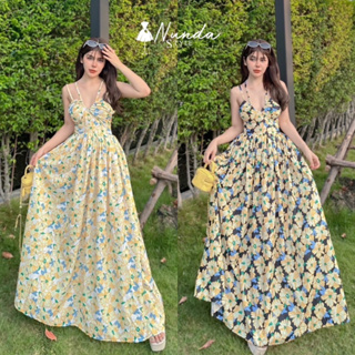 🌼Nunda Style🌼 เดรสสายเดี่ยว 2 สาย ด้านหน้ารูดอกได้ จังจีบสวย กระโปรงแต่งจีบสวย