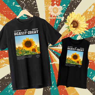 T-Shirt เสื้อยืด เสื้อแขนกุด สีดำ ลายStreet Sunflower เนื้อผ้าCotton100% เบอร์32 ใส่สบาย ใส่ได้ทั้งหญิงและชาย