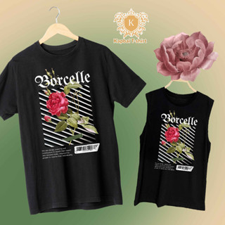 T-Shirt เสื้อยืด เสื้อแขนกุด สีดำ ลายBorcelle เนื้อผ้าCotton100% เบอร์32 ใส่สบาย ใส่ได้ทั้งหญิงและชาย