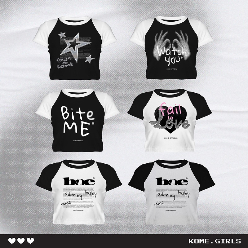 kome.girls เสื้อยืดครอปทูโทน รุ่น Bite me/Watch you/Focus on Star (Two tone edition)