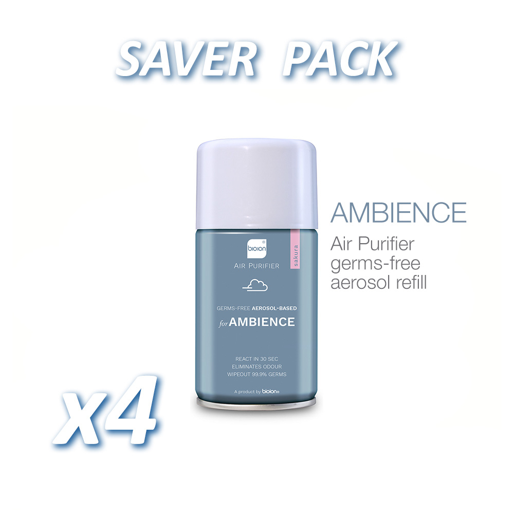 รีฟิล สเปรย์ปรับอากาศ AMBIENCE สเปรย์ปรับอากาศ แอนตี้แบคทีเรีย ดับกลิ่น กลิ่นหอมมีเอกลักษณ์ 250ml (Pack x4)