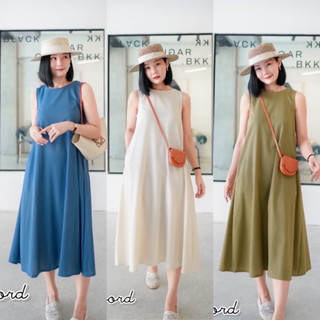 cotton dress ชุดเดรสคอตตอนลินิน เดรสทรงพริ้ว เดรสแขนกุด