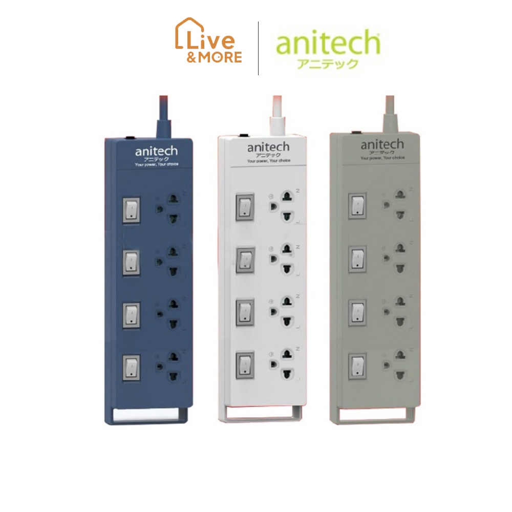 [รับประกันศูนย์ 2ปี] Anitech รุ่น H3134 ปลั๊กไฟ มอก.4ช่อง 4สวิทช์ สายยาว 3เมตร ตัดวงจรโอเวอร์โหลด