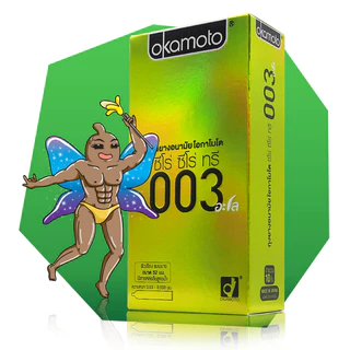 Okamoto 003 Aloe Pack ถุงยางอนามัย บางพิเศษ ผสมว่านหางจระเข้ ขนาด 52 มม. บรรจุ 1 กล่อง (10 ชิ้น)