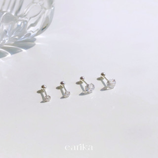 earika.earrings - white jewel piercing จิวหูเงินแท้จี้เพชรเม็ดเดี่ยว (มีให้เลือก 2 ขนาด) (ราคาต่อชิ้น) สำหรับคนแพ้ง่าย