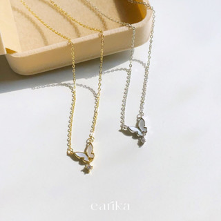 earika.earrings - seashell jewel butterfly necklace สร้อยคอจี้ผีเสื้อห้อยเพชรเงินแท้ S92.5 (ให้เลือก 2 สี) ปรับขนาดได้