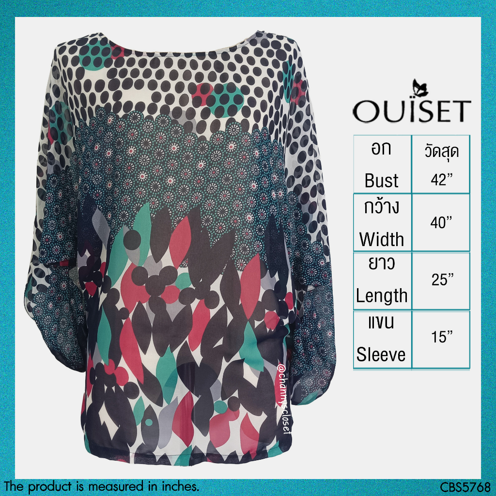 💖USED Ouiset - Sheer Black Floral Batwing Top | เสื้อแขนยาวสีดำ สีฟ้า เสื้อปีกค้างคาว เสื้อซีทรู ลาย