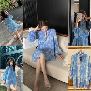 เดรสคอระบายผูกโบว์พลีทฟ้าอ่อนพาสเทล ป้ายypy light blue pleat…