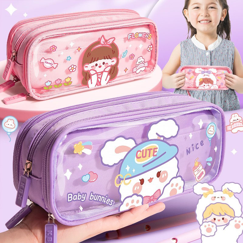 พร้อมส่งกระเป๋าดินสอ กล่องดินสอ เปิดได้ 3 ช่อง จุเยอะ ลายน่ารัก