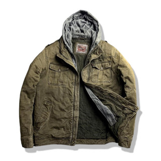 LEVIS Olive Brown Hooded Trucker Jacket รอบอก 50”