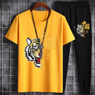 D446+CKH446B ชุดเซ็ทเสื้อแขนสั้น+กางเกงขายาว ใส่ได้ทั้งชายและหญิงผ้านุ่มใส่สบาย.ลายแฟชั่น