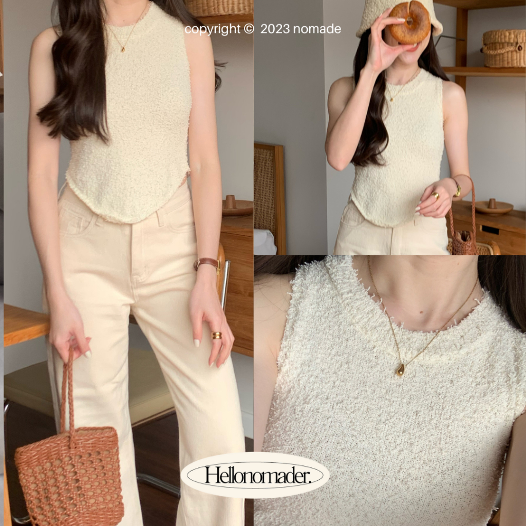 NOMADE.& พร้อมส่ง Paddle pop top เสื้อแขยกุดผ้าไหมพรมขนสั้น