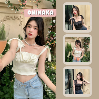 oninaka เสื้อสายเดี่ยวผูกโบว์ ผ้าซาติน D13#