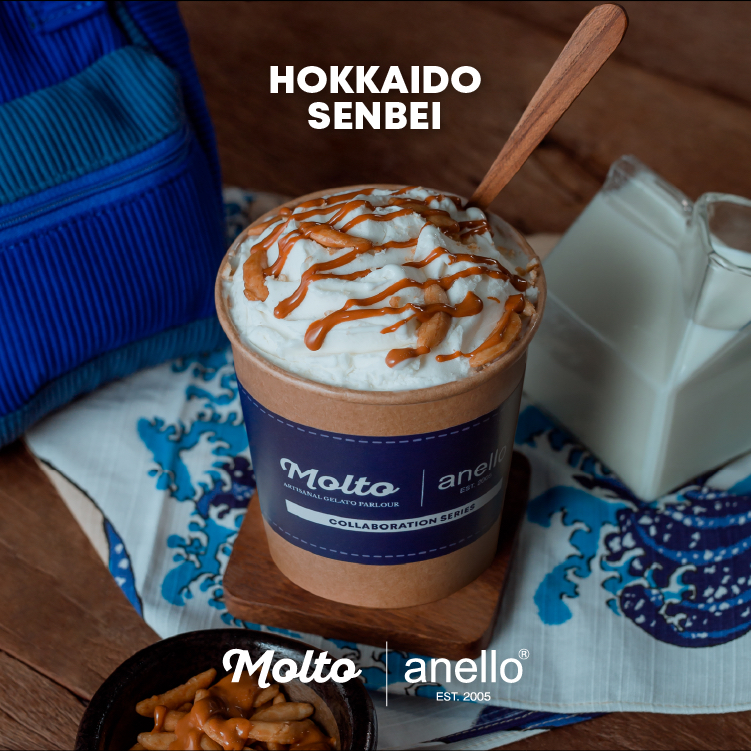Molto x anello : Hokkaido Senbei (ไอศกรีม นมฮอกไกโด ซอสเนยคาราเมล 1 ถ้วย 16 oz.) - Molto premium Gelato